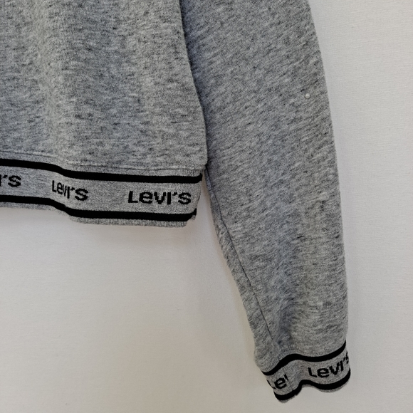 Levi's Gray Heathered Logo Trimmed Cropped Crop Crew Neck Sweatshirt szM - Picture 5 of 7